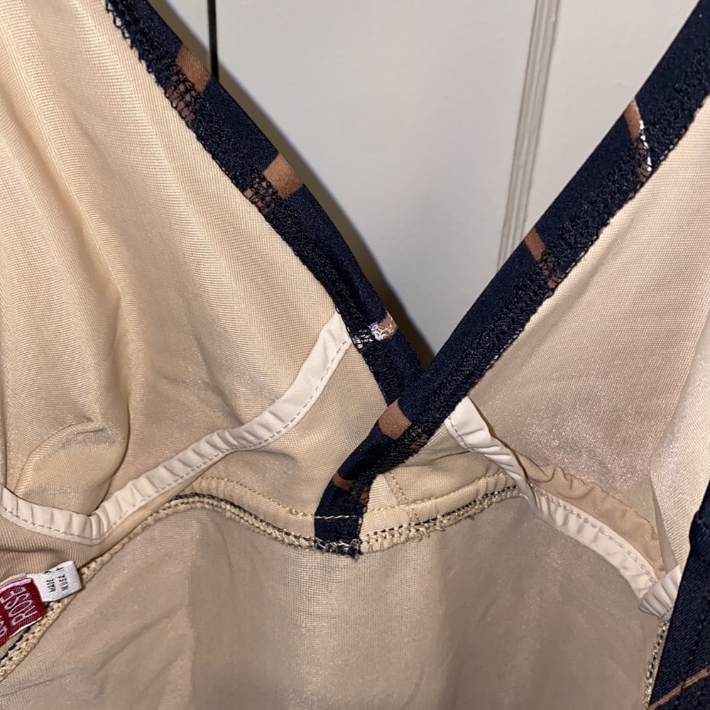 Aerin Rose 32/34D Black Tan White Stripe One Piece Swimsuit - Picture 6 of 11